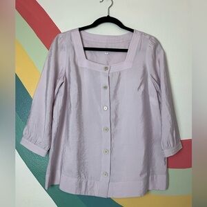 J. Jill Top Button Down Light Purple Lilac Square Neck Cottage Core Size XS